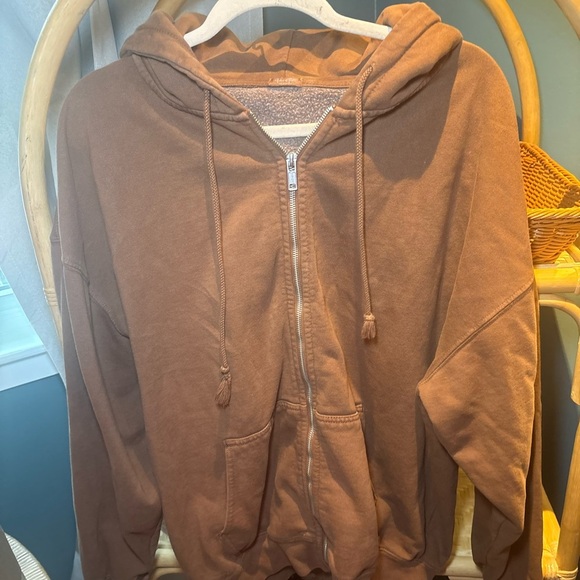 Brandy Melville Christie Brown Hooded Zip-Up Jacket - Picture 3 of 7